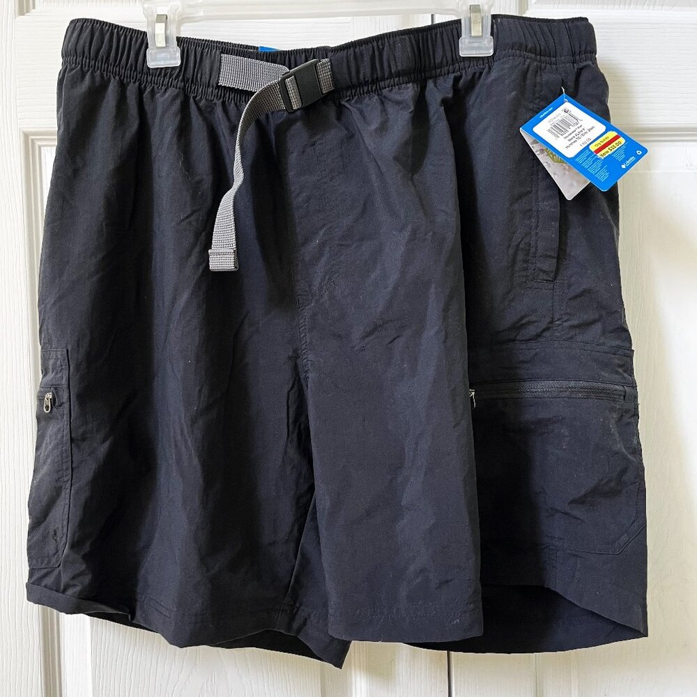 NWT MENS XL COLUMBIA BLACK OMNI SHIELD 50 UPF 8" INSEAM CARGO SHORTS